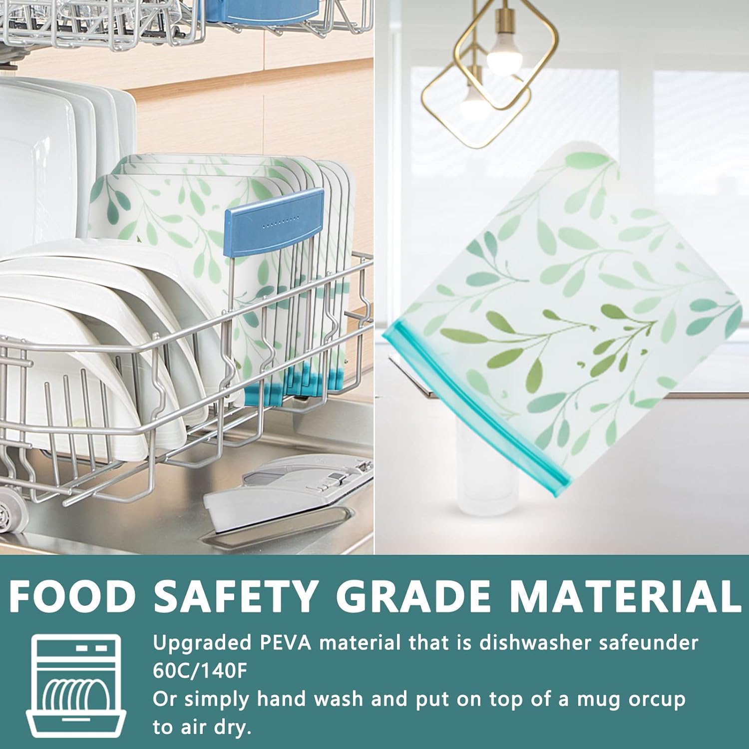 Dishwasher Safe Reusable Food Storage Bags, Leakproof Reusable Freezer Bags, Food Bags -Pack of 10 Dishwasher Safe Reusable Food Storage Bags, Leakproof Reusable Freezer Bags, Food Bags -Pack of 10